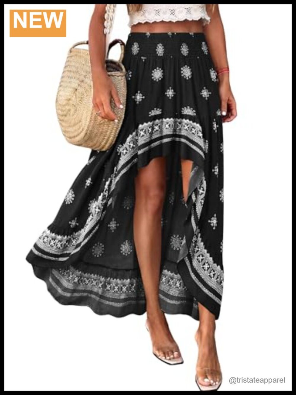 BTFBM Boho High Low Long Maxi Skirt Women Floral High Split Ruffle Hem